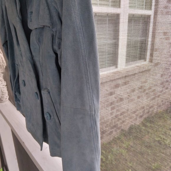 New Terry Lewis Classic Luxuries Blue Size M Double Breasted Lined Suede Coat - Picture 11 of 13